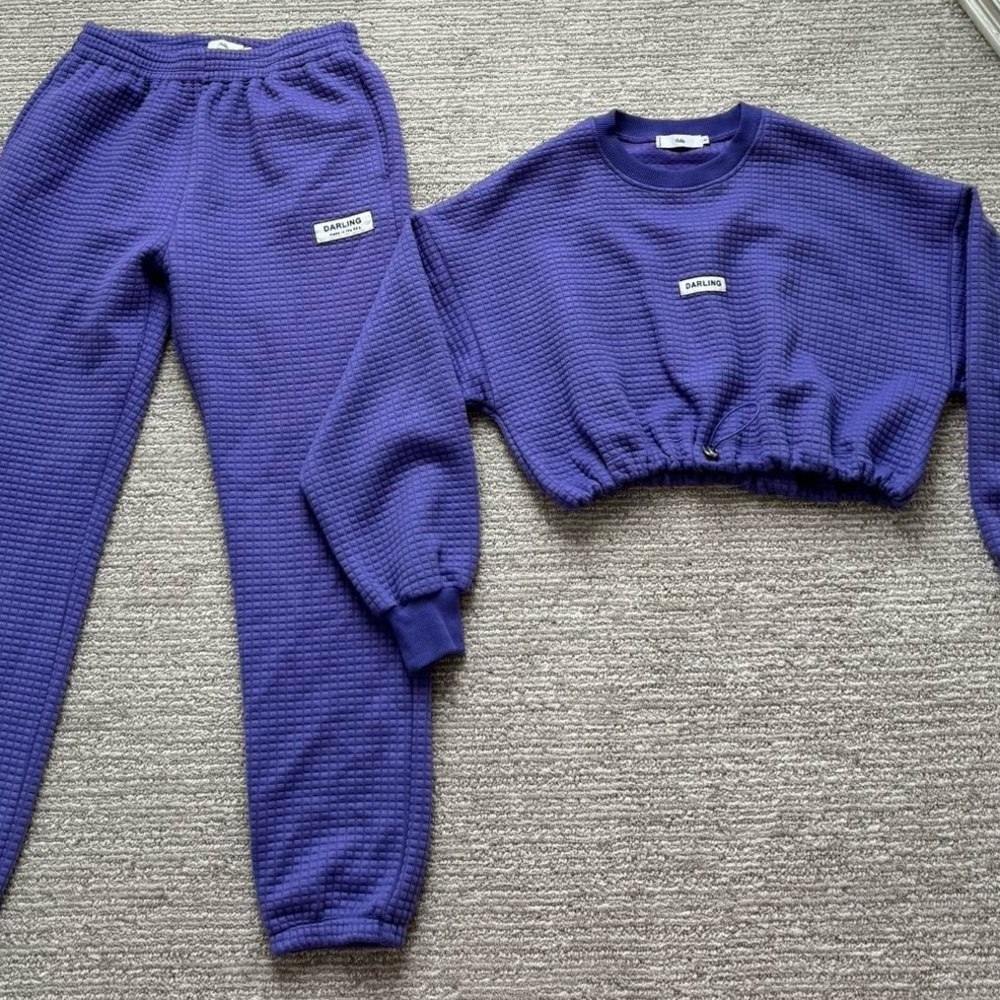 Purple Waffle Knit Tracksuit Set